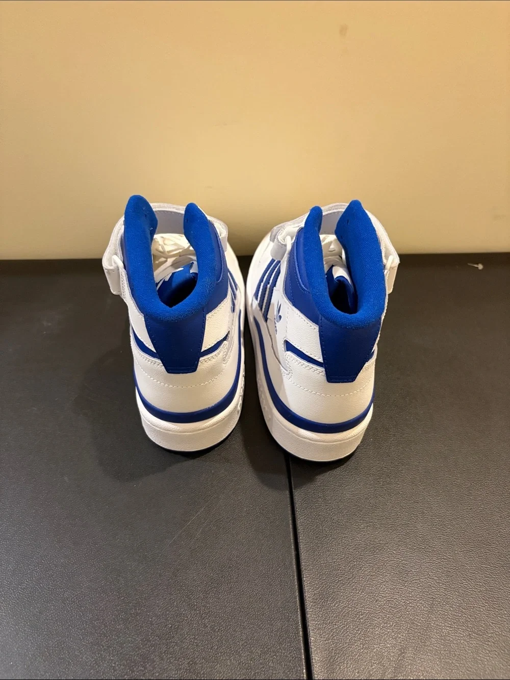 adidas Kids White and Royal Blue High-Top Sneakers